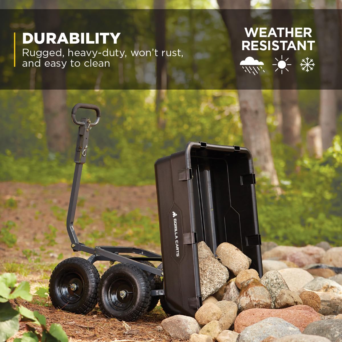 Gorilla Carts Poly Garden Dump Garden Cart with Easy to Assemble Steel Frame, Camping Wagon with