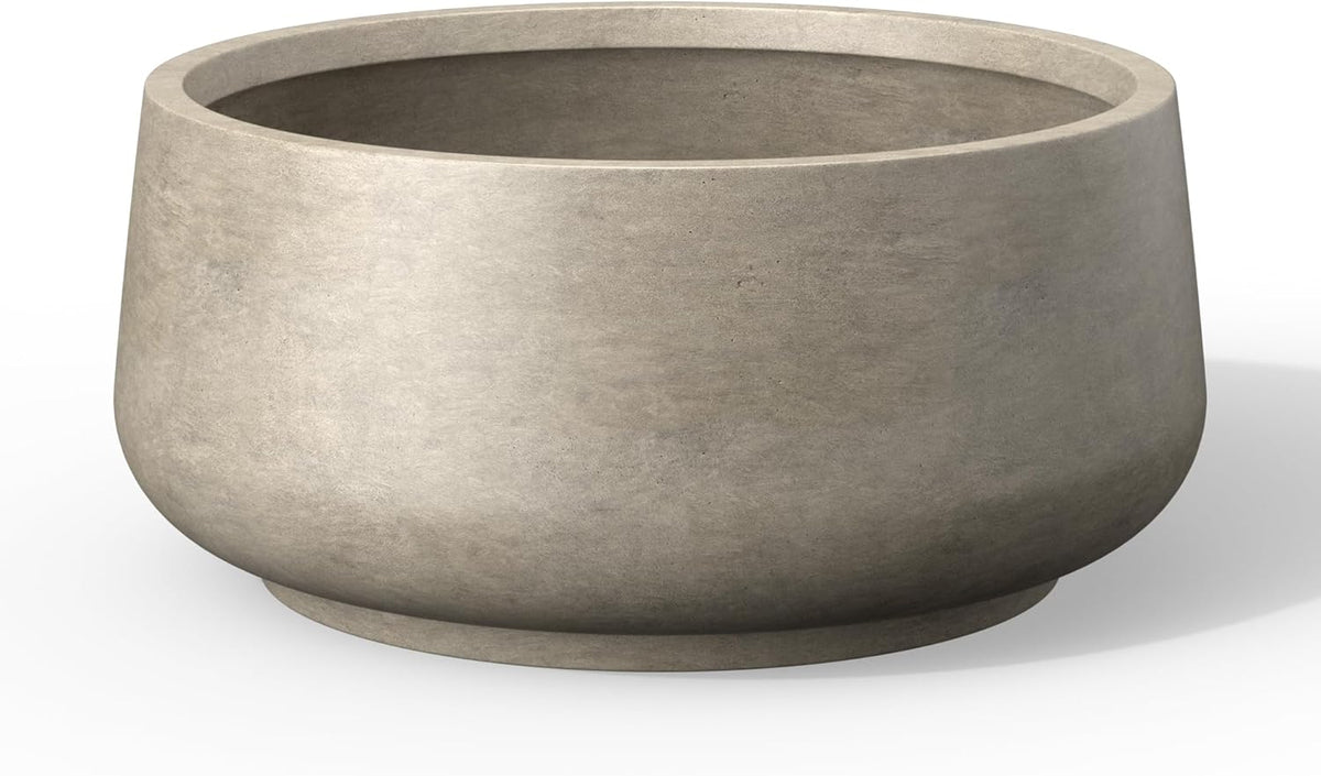 Kante 16.1" Dia Round Curvy Concrete Planter, Large Plant Pots with Drainage Hole and Rubber Plug