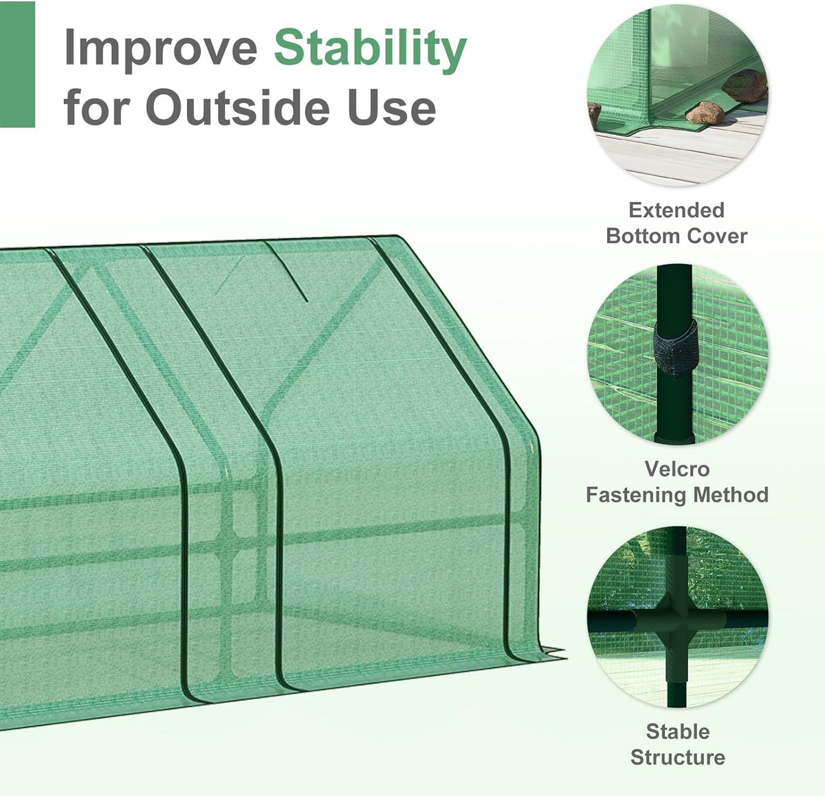 Aoodor 9 x 3 x 3 ft Mini Greenhouse with 3 Zipper Doors, Water-Resistant, UV-Protected for Flowers