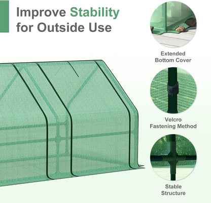 Aoodor 9 x 3 x 3 ft Mini Greenhouse with 3 Zipper Doors, Water-Resistant, UV-Protected for Flowers