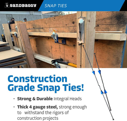 8" Standard Snap Ties for Concrete Forms - 1" Plastic Cones, Integral Heads - 2:1 Safety Factor
