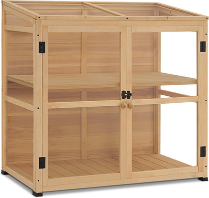 Macrout Wooden Cold Frame Greenhouse Cabinet Kit with Adjustable Shelf and Lockable Door, Fully