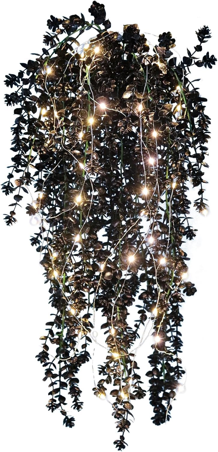 Black Hanging Flowers with Lights Faux Hanging Plants Black Artificial Hanging Plant Fake Greenery