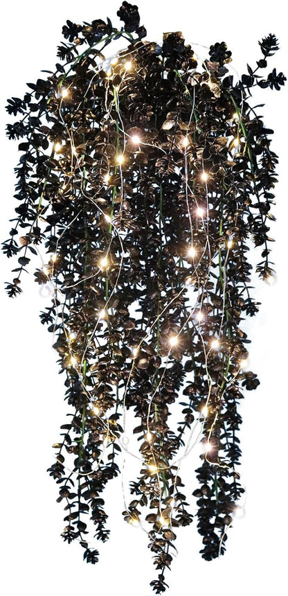 Black Hanging Flowers with Lights Faux Hanging Plants Black Artificial Hanging Plant Fake Greenery
