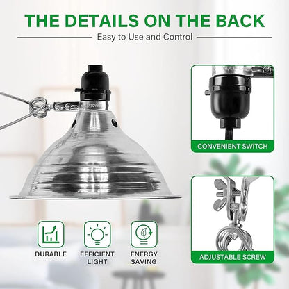 Simple Deluxe Clamp Lamp Light 150 Watt with 8.5 Inch Aluminum Reflector (no Bulb Included), 6 Feet