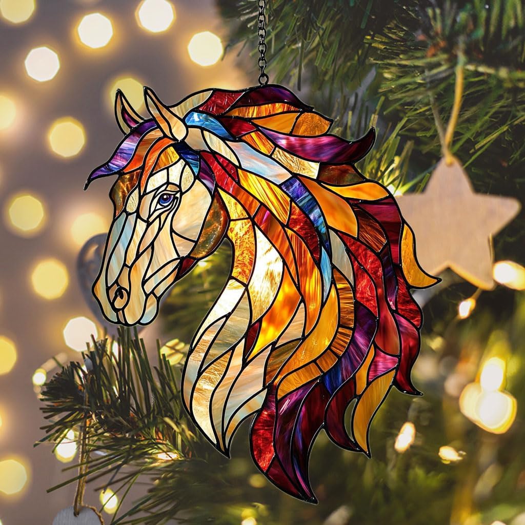 Colorful Horse Exotic Acrylic Suncatcher Stained Glass Effect Window Car Hanging Christmas Ornament
