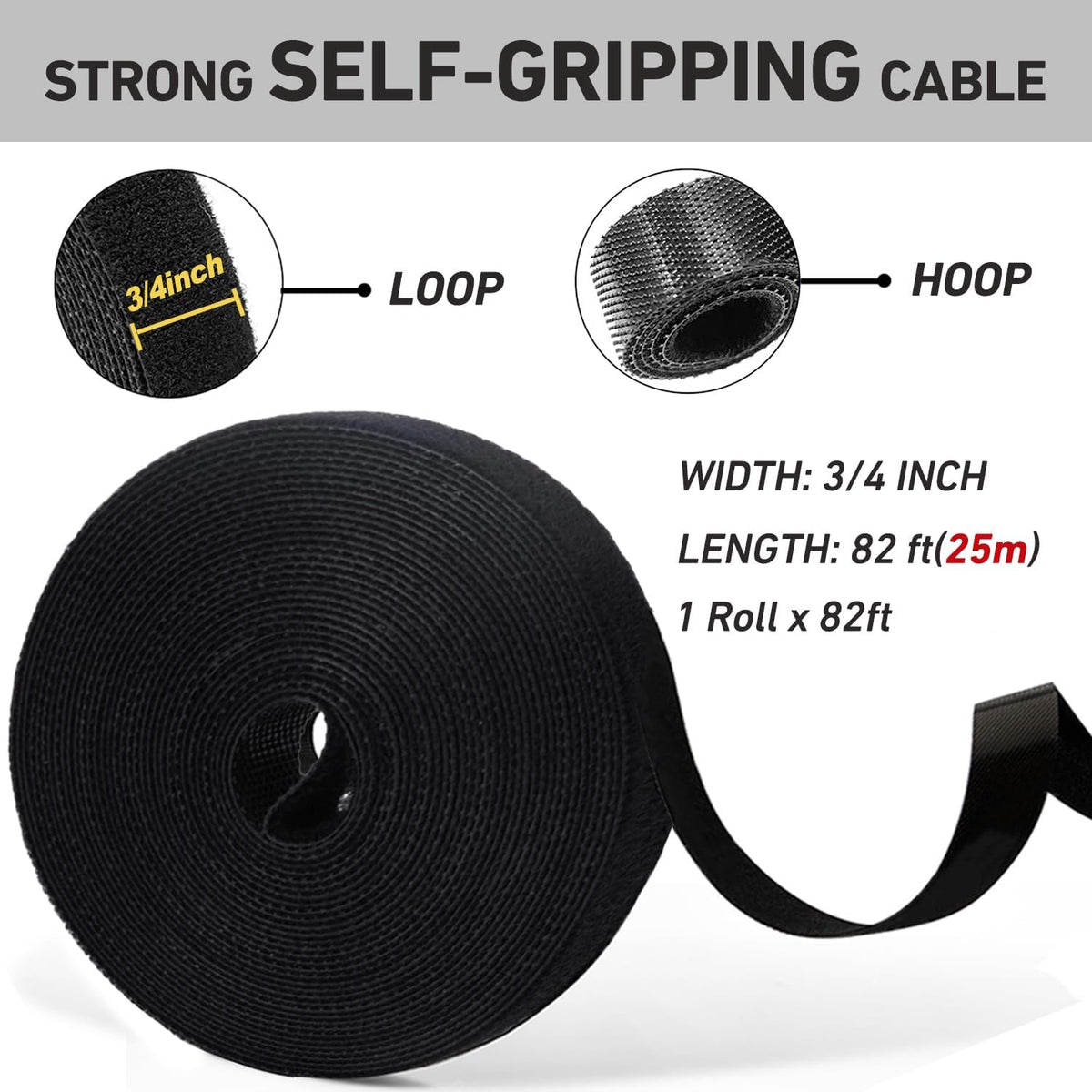 82ft 3/4 inch Fastening Cable Ties, Hitotsu Reusable Hook and Loop Roll, Self-Gripping Bundling