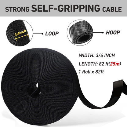 82ft 3/4 inch Fastening Cable Ties, Hitotsu Reusable Hook and Loop Roll, Self-Gripping Bundling