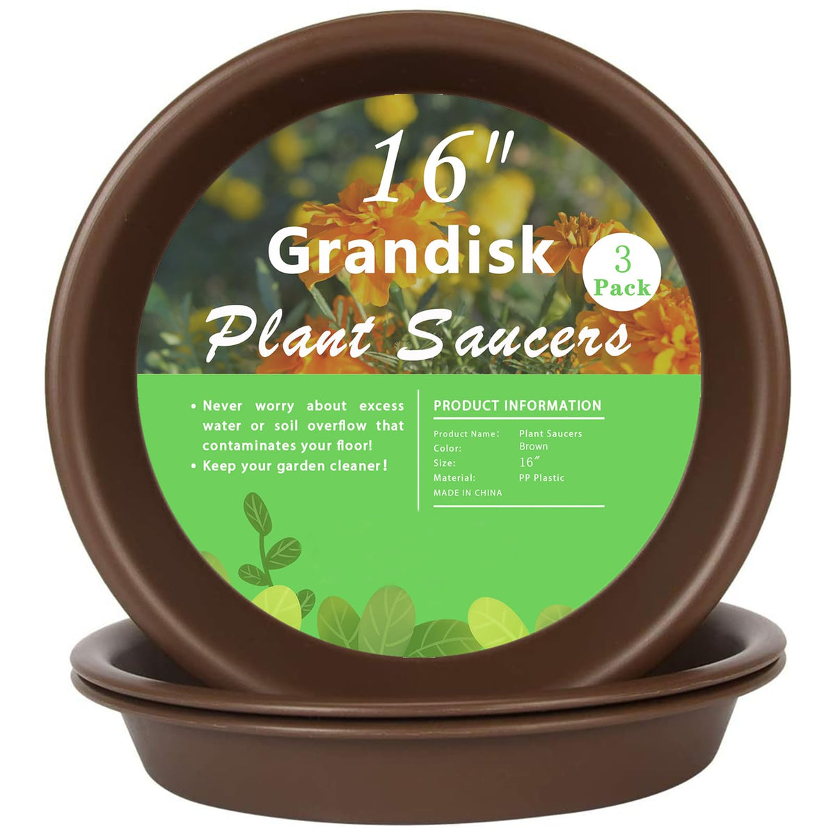 TITE Plant Saucer 16 inch,Heavy Large Planter Durable Thicker Plastic Plant Trays for Indoors and