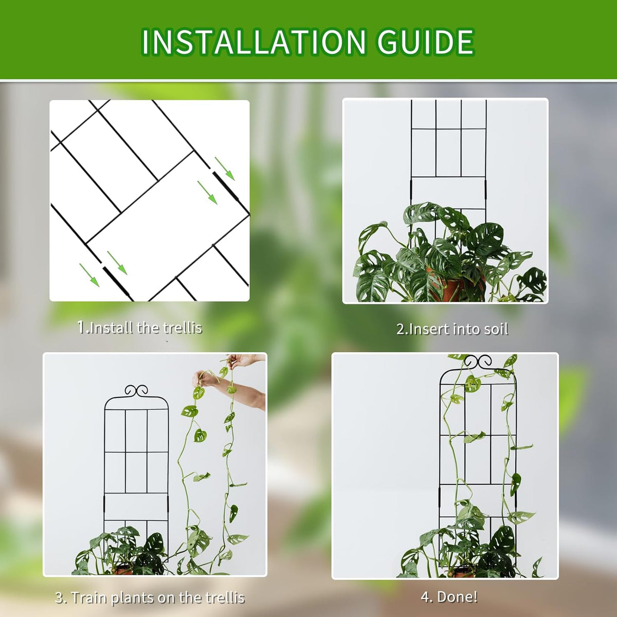 4 Pack 31'' Plant Trellis for Climbing Plants Indoor & Outdoor, Metal Trellis for Potted Plants