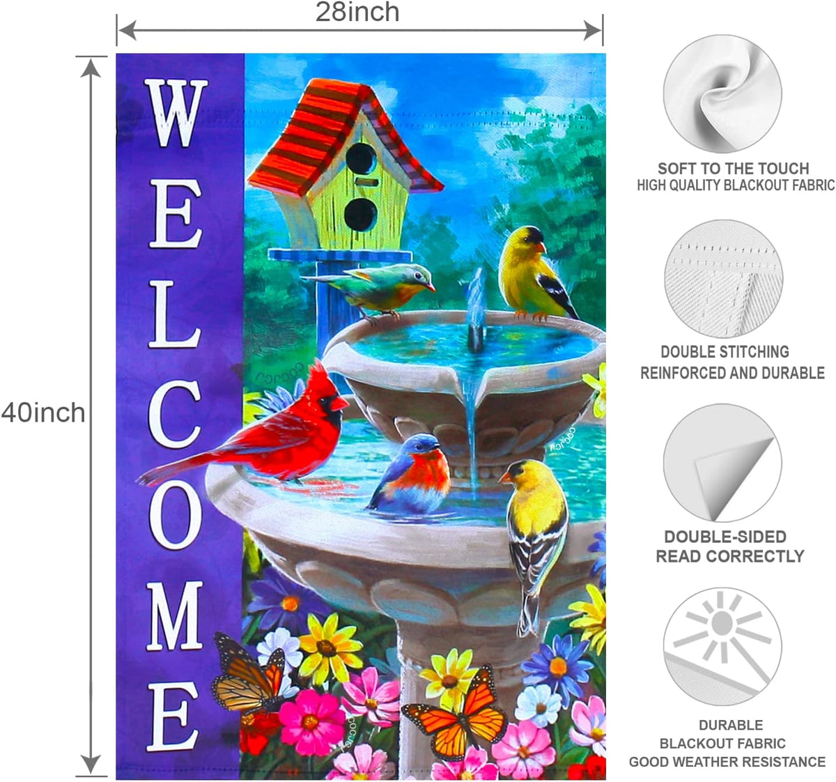 Welcome spring summer bird flags for outside 28x40 double sided, summer house flags, Large Flags