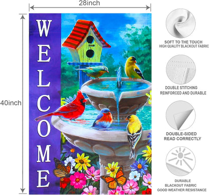 Welcome spring summer bird flags for outside 28x40 double sided, summer house flags, Large Flags