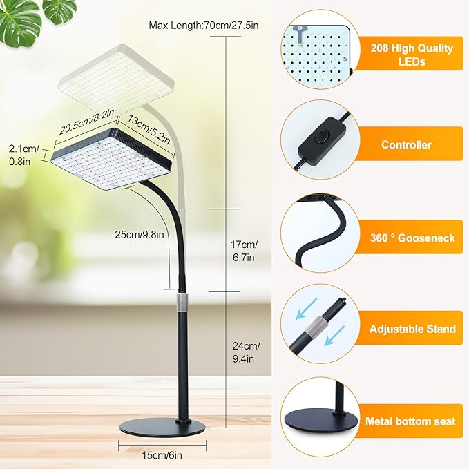 Table Top Grow Light for Seed Starting, Seedlings, Vegetable, Bonsai, 25 Watt Brightest Full