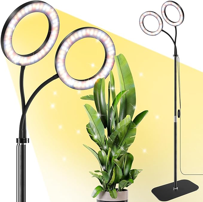 Dual Head Grow Light for Indoor Plants,Full Spectrum LED Halo Plant Lights with Stand, Floor