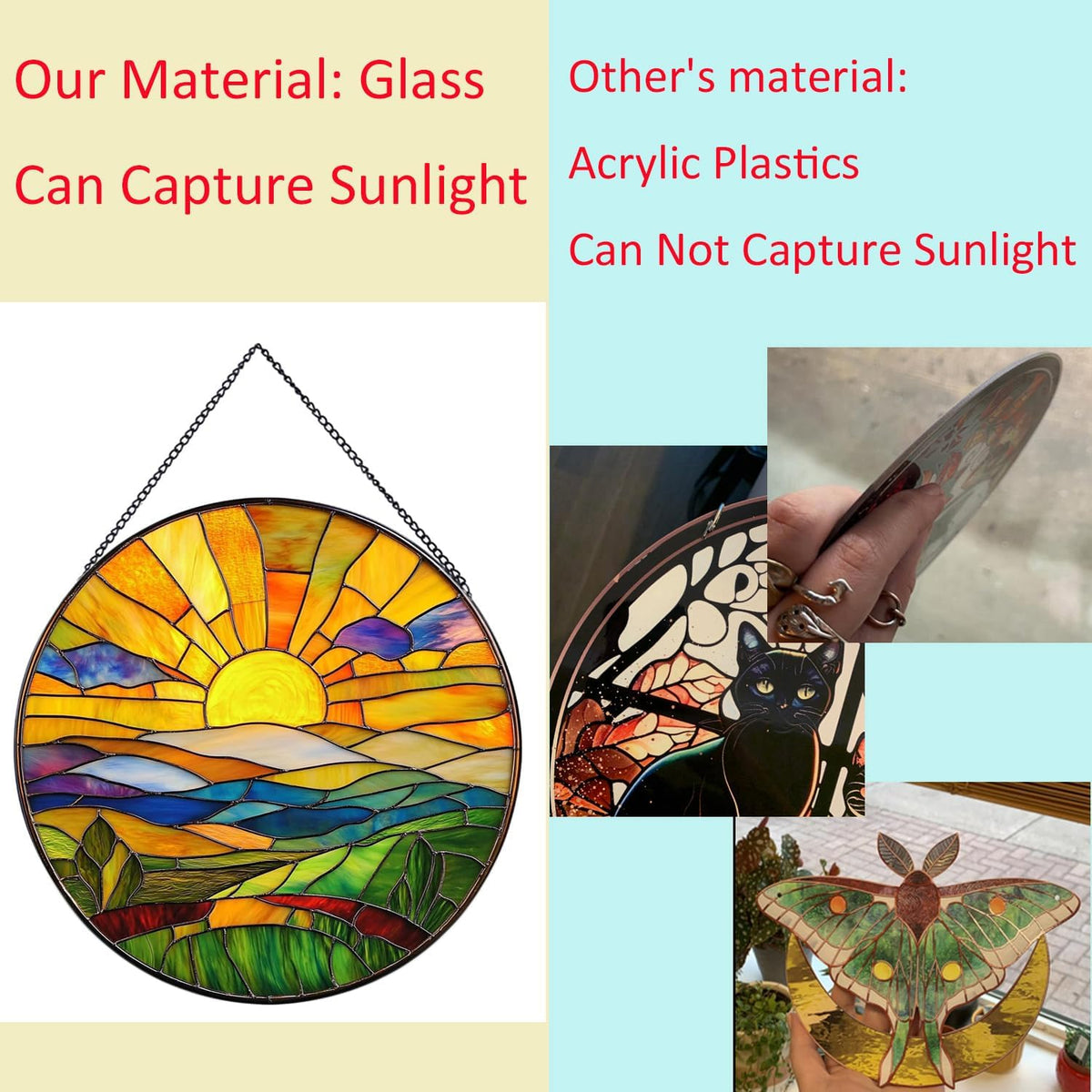 Hanging Stained Glass for Windows,20cm/7.87inch Sunrise Stained Glass Suncatcher Garden Hangings
