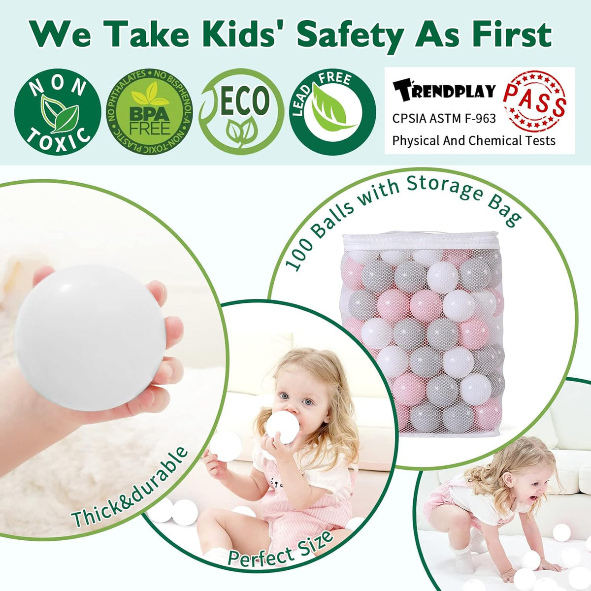 TRENDPLAY Plastic Balls for Ball Pits 2.2 Inch, Pack of 50 100 200 500 Hollow Balls, Perfect for
