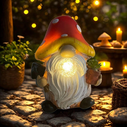 Solar Mushroom Gnomes Garden Statues Outdoor Decor with Night Glow,Cute Fairy Garden Statues for