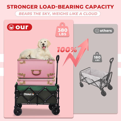 Collapsible Wagon Cart with Wheels Foldable,11 Lbs Lightweight Portable Folding Utility Wagon,90 L