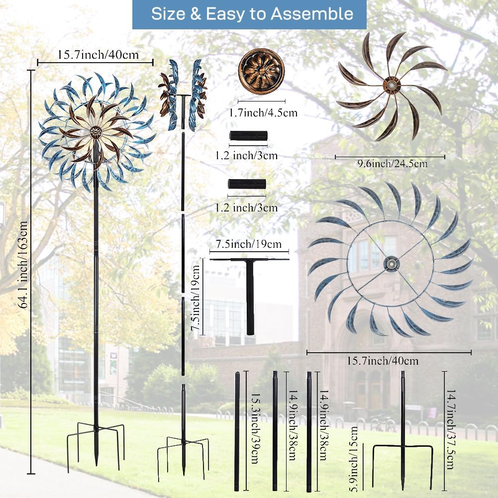 VEWOGARDEN Large Wind Spinners Outdoor, Metal Wind Sculptures & Spinners 360 Degrees Kinetic Wind
