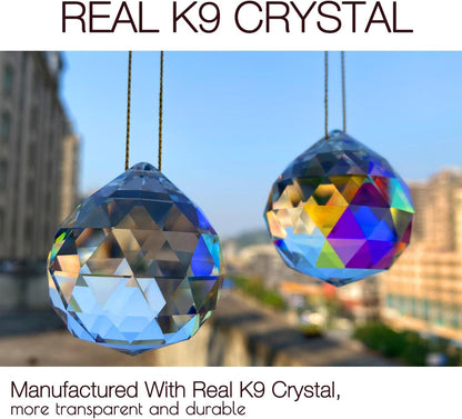 2PCS 4cm Ball Crystal Sun Catcher Prisms, STINO Hanging Suncatchers with Glass Prism, Rainbow Maker