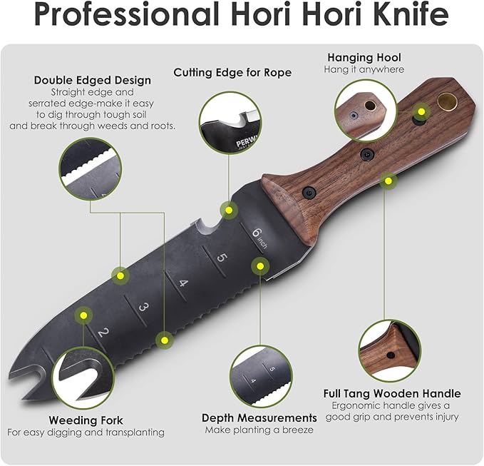 Hori Hori Garden Knife, Garden Tools with Sheath for Weeding,Planting,Digging, 7" Stainless Steel