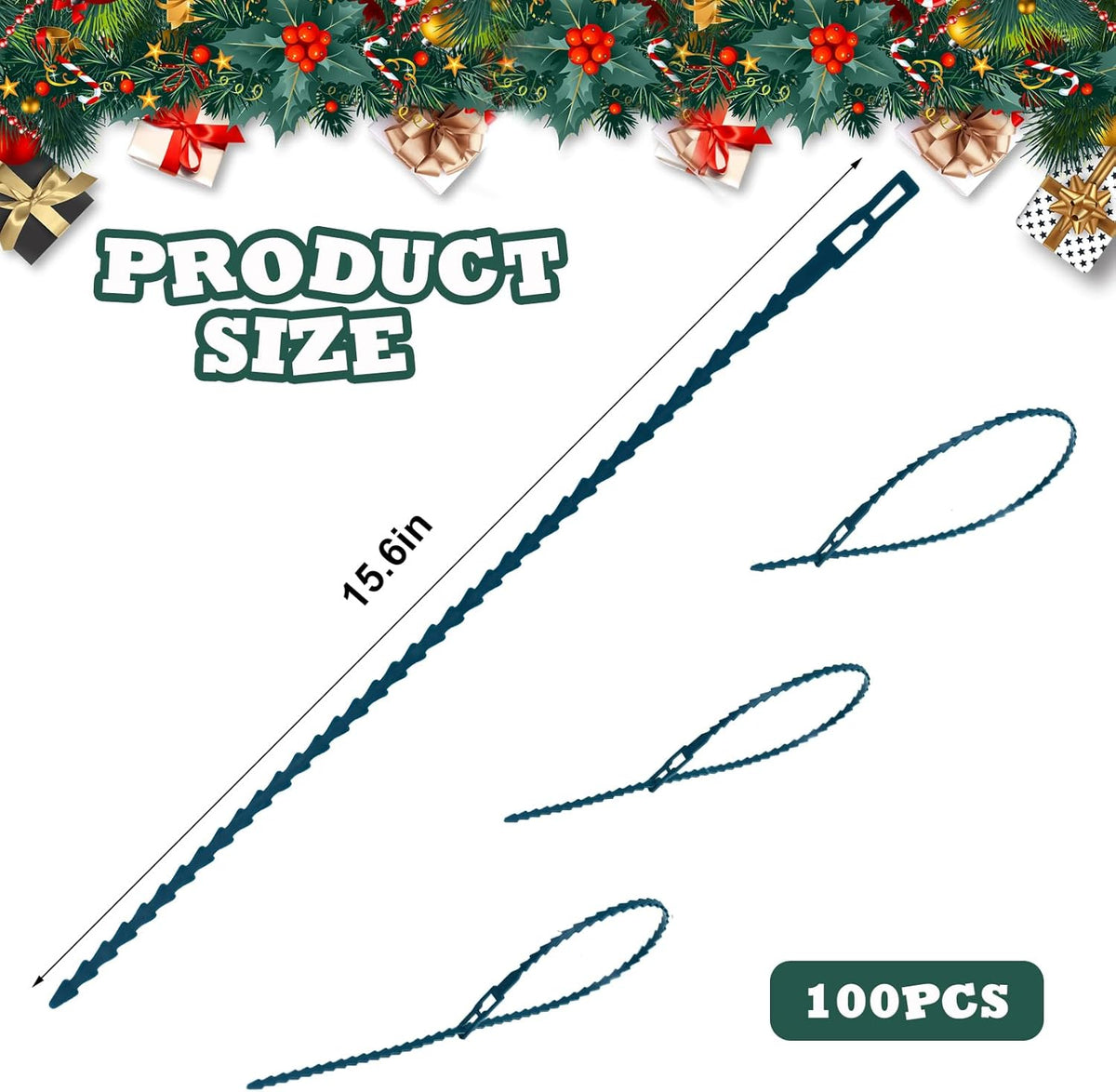 100pcs Christmas Garland Ties Green Flexible Self Locking Nylon Strap 15.7Inch Adjustable Reusable
