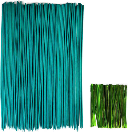 GXXMEI 100PCS 18" Plant Sticks Support with 100PCS Green Garden Ties, Green Bamboo Sticks, Garden