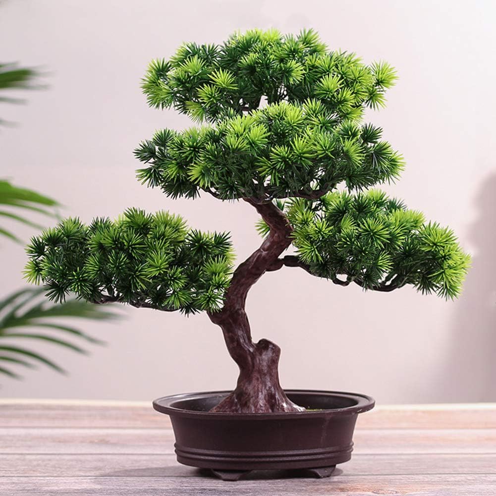 KOET Artificial Bonsai Pine Tree, 11Inch Faux Potted Plant Desk Display Fake Tree Pot Ornaments