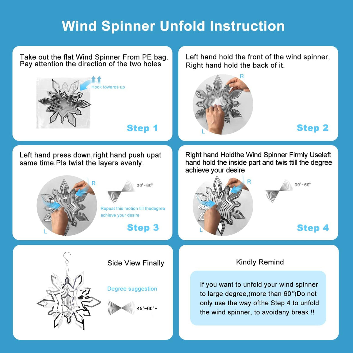 Hanging Wind Spinner Outdoor Metal Decorations, Silver Wind Spinners for Yard and Garden, 3D Mirror