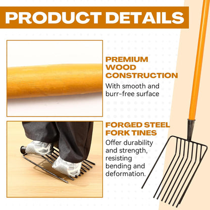 Pitch Fork, 3 Sets Heavy Duty Pitch Fork with 47.2" Wood Handle, 9-Tine Horse Stall Forks with