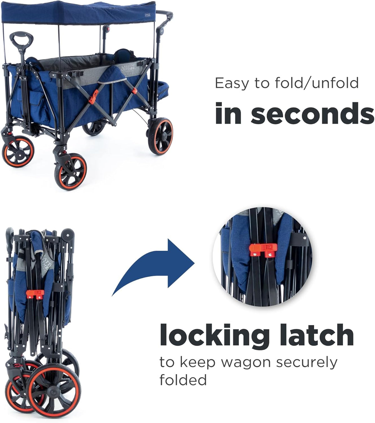 Creative Outdoor Push Pull All-Terrain Collapsible Folding Stroller Wagon for Kids, 150lbs Weight