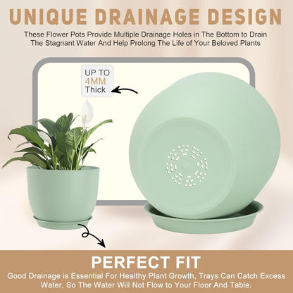 Plant Pots 10/9/8/7.5/7 inch Flower Pots with Multi Mesh Drainage Holes, Planters for Indoor