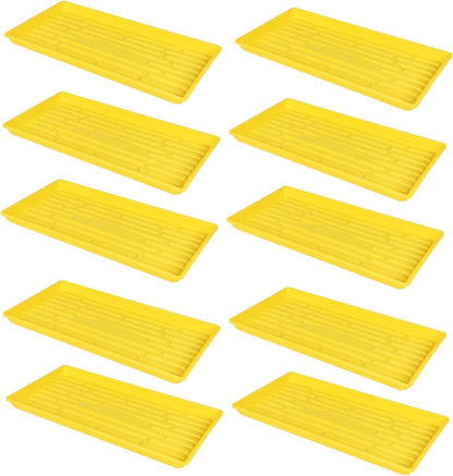 SUNPACK 10" x 20" Heavy Duty Shallow Plastic Seed Starting Tray, Yellow, 1" (Pack of 10) - No