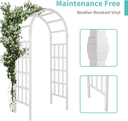 VINGLI Vinyl Garden Arbor, PVC Wedding Arch for Ceremony Party, Garden Trellis for Climbing Plants