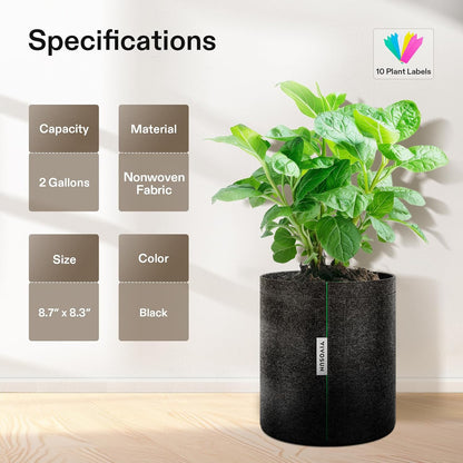 VIVOSUN 5-Pack 2 Gallon Grow Bags, Fabric Pots with Self-Adhesion Sides for Transplanting