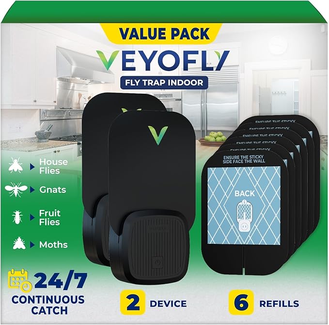 VEYOFLY Fly Trap Indoor, Fruit Fly Traps for Indoors, (2 Device + 6 Refills) Gnat Traps for House