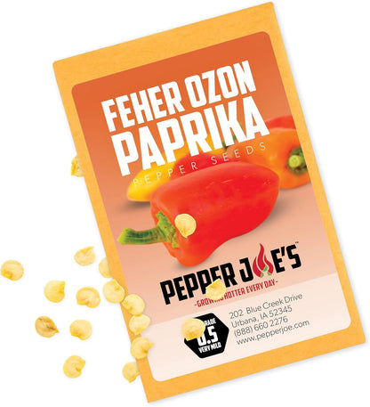 Pepper Joe’s Feher Ozon Paprika Seeds ­­­­­– Pack of 10+ Sweet Hungarian Chili Pepper Seeds – USA