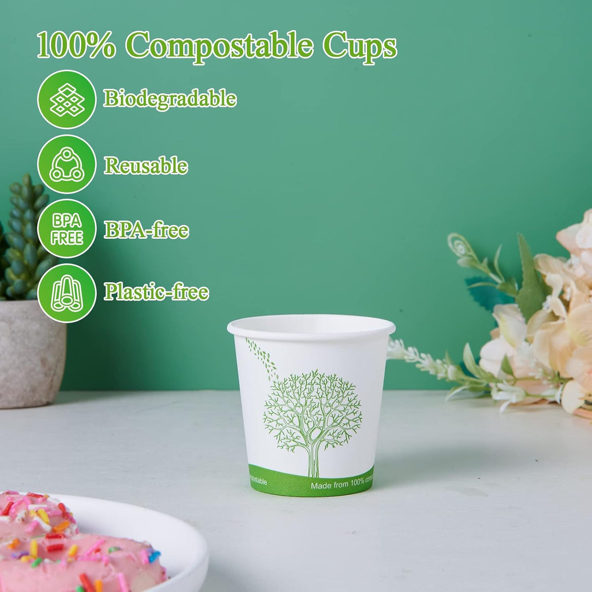 ECOLipak 500 Count Compostable Paper Cups, 4 oz Paper Espresso Coffee Cups with PLA Lined