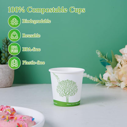 ECOLipak 500 Count Compostable Paper Cups, 4 oz Paper Espresso Coffee Cups with PLA Lined