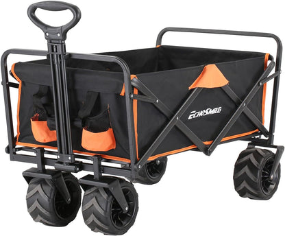 EchoSmile Heavy Duty 350 Lbs Capacity Collapsible Wagon, Outdoor Folding Camping Wagons, Grocery