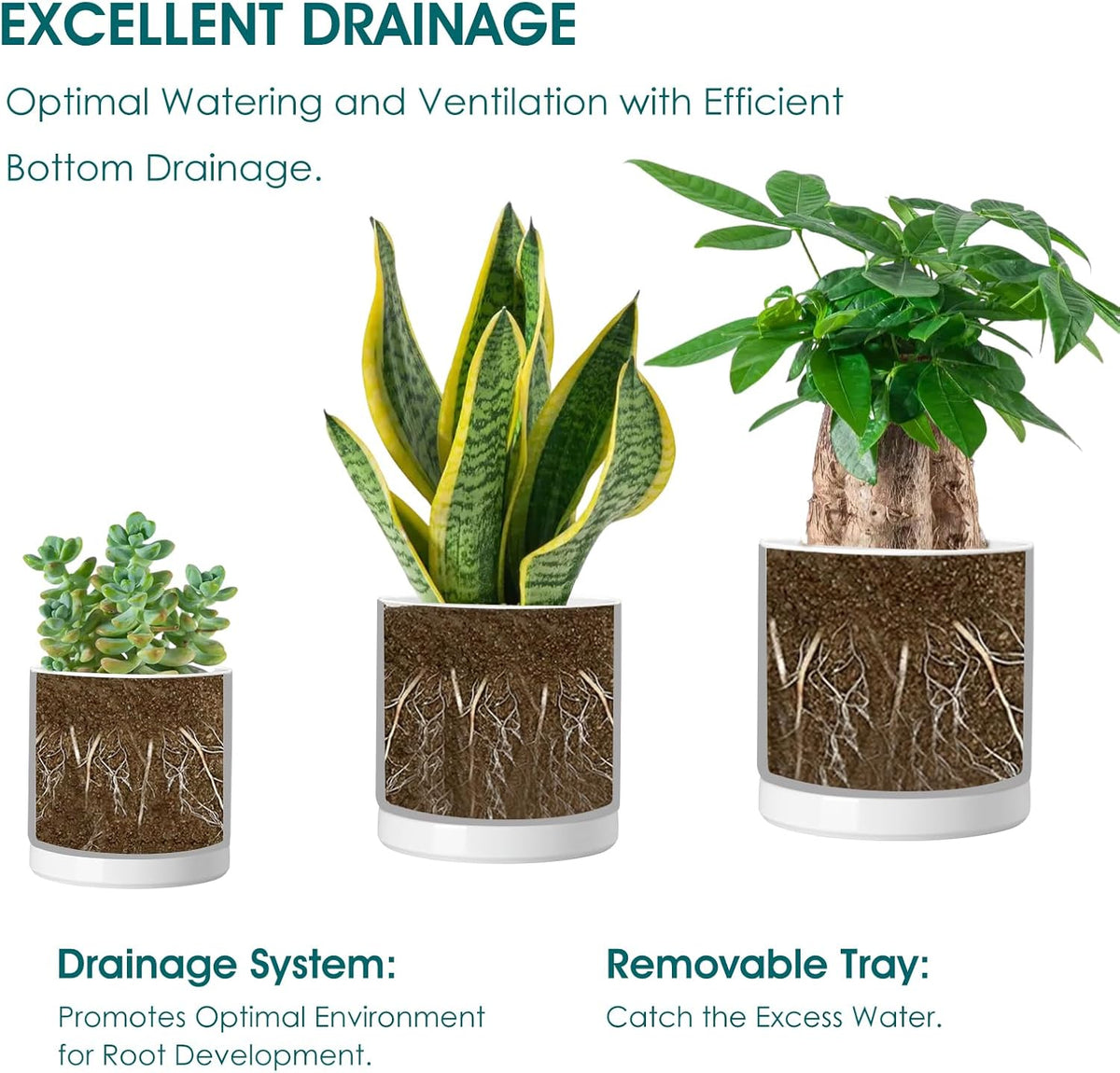 vancasso Ceramic Plant Pots, 3 Piece Planters for Indoor Plants, 4.25+5.25+6.25 Inch Flower Pots