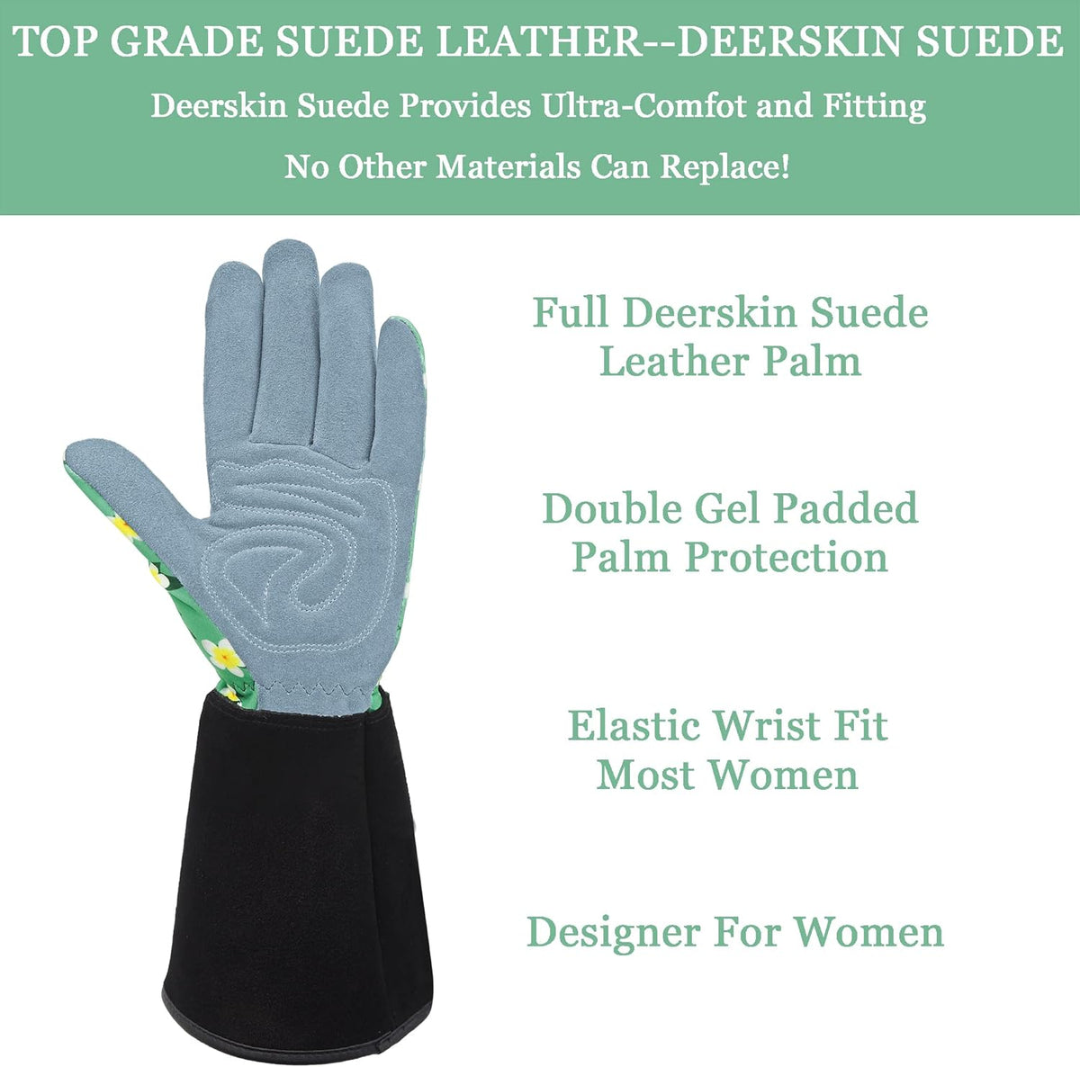 SKYDEER Premium Genuine Deerskin Suede Women's Gardening Gloves, Ultra-Soft Padded, Comfort Fit for