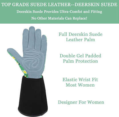 SKYDEER Premium Genuine Deerskin Suede Women's Gardening Gloves, Ultra-Soft Padded, Comfort Fit for