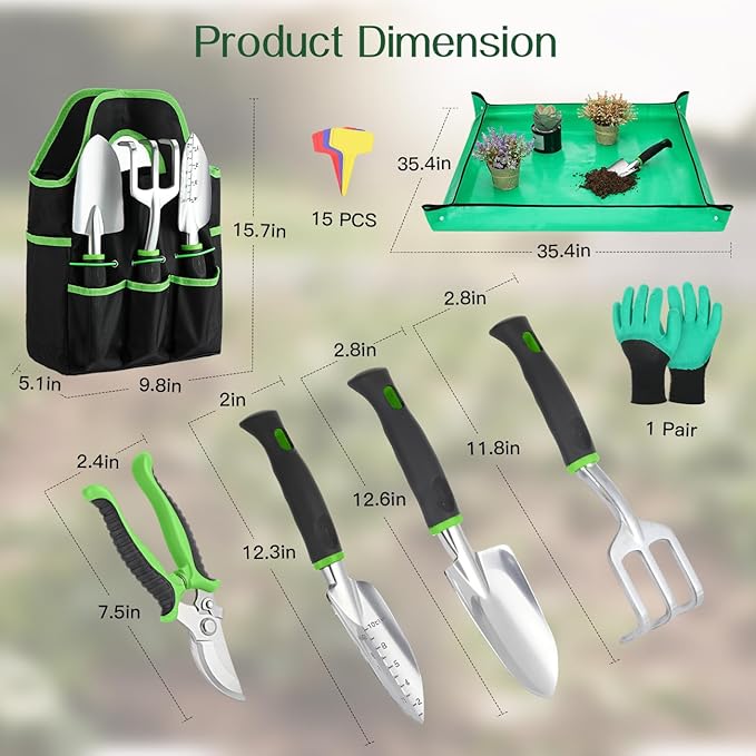 Housolution Gardening Tools Set, 8PCS Heavy Duty Garden Tools with Non-Slip Rubber Grip with Large