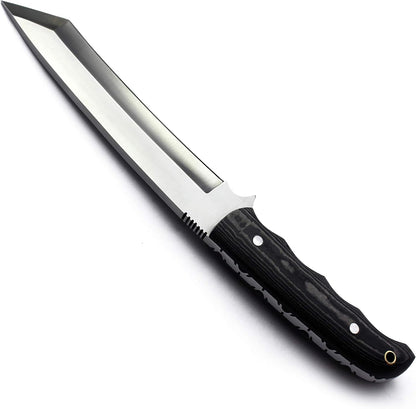 GCS Handmade G10Handle D2 Tool Steel Tactical Hunting Knife with leather sheath Full tang blade