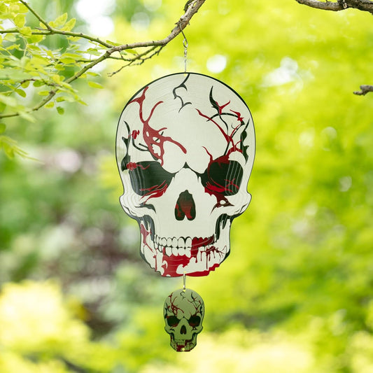 Skull Wind Spinner Halloween Decor 12inch Stainless Steel Garden Wind Spinner Outdoor 3D Kinetic