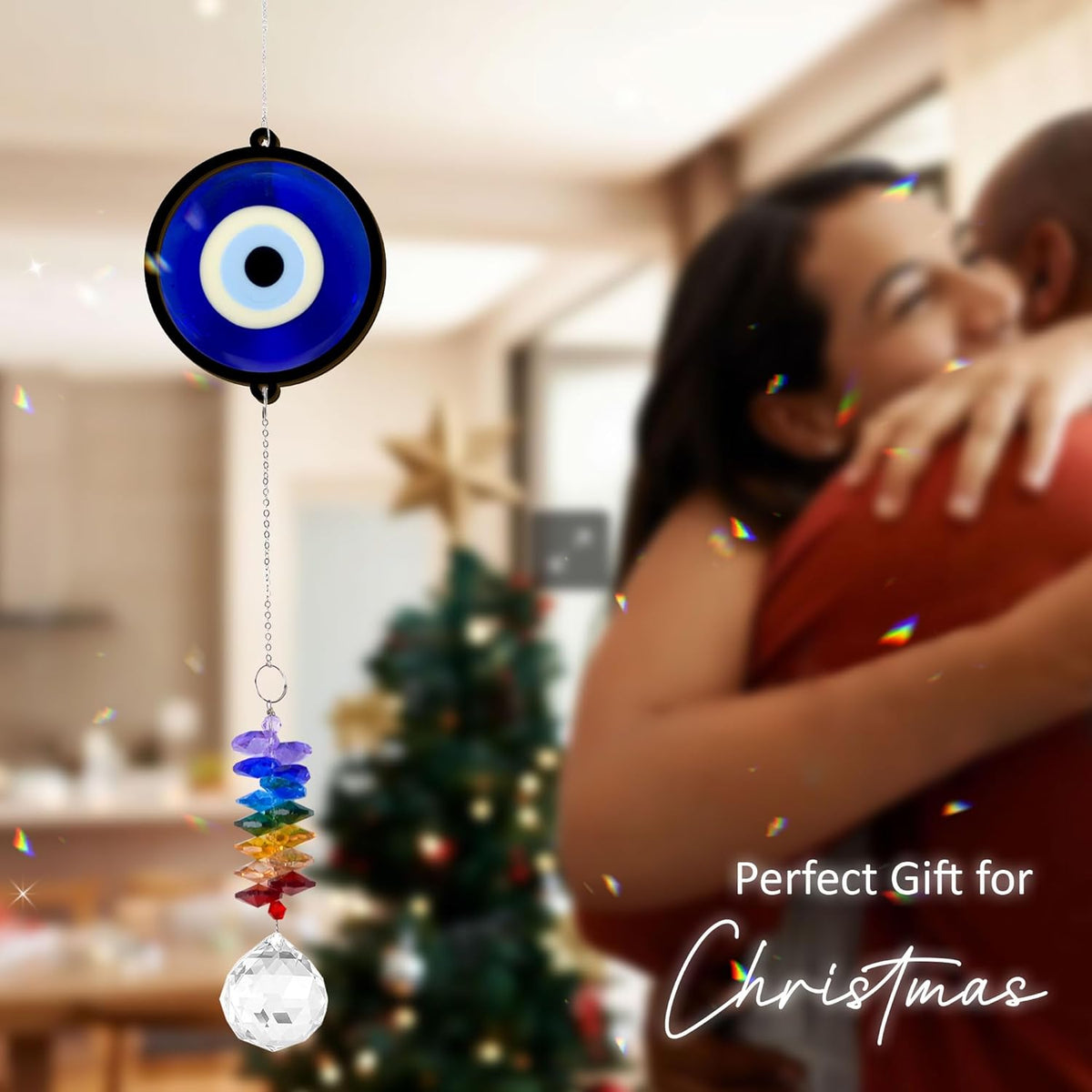 2 Layered Ornament Suncatcher - Blue Evil Eye - Good Luck Protection Presents - Protective Amulet