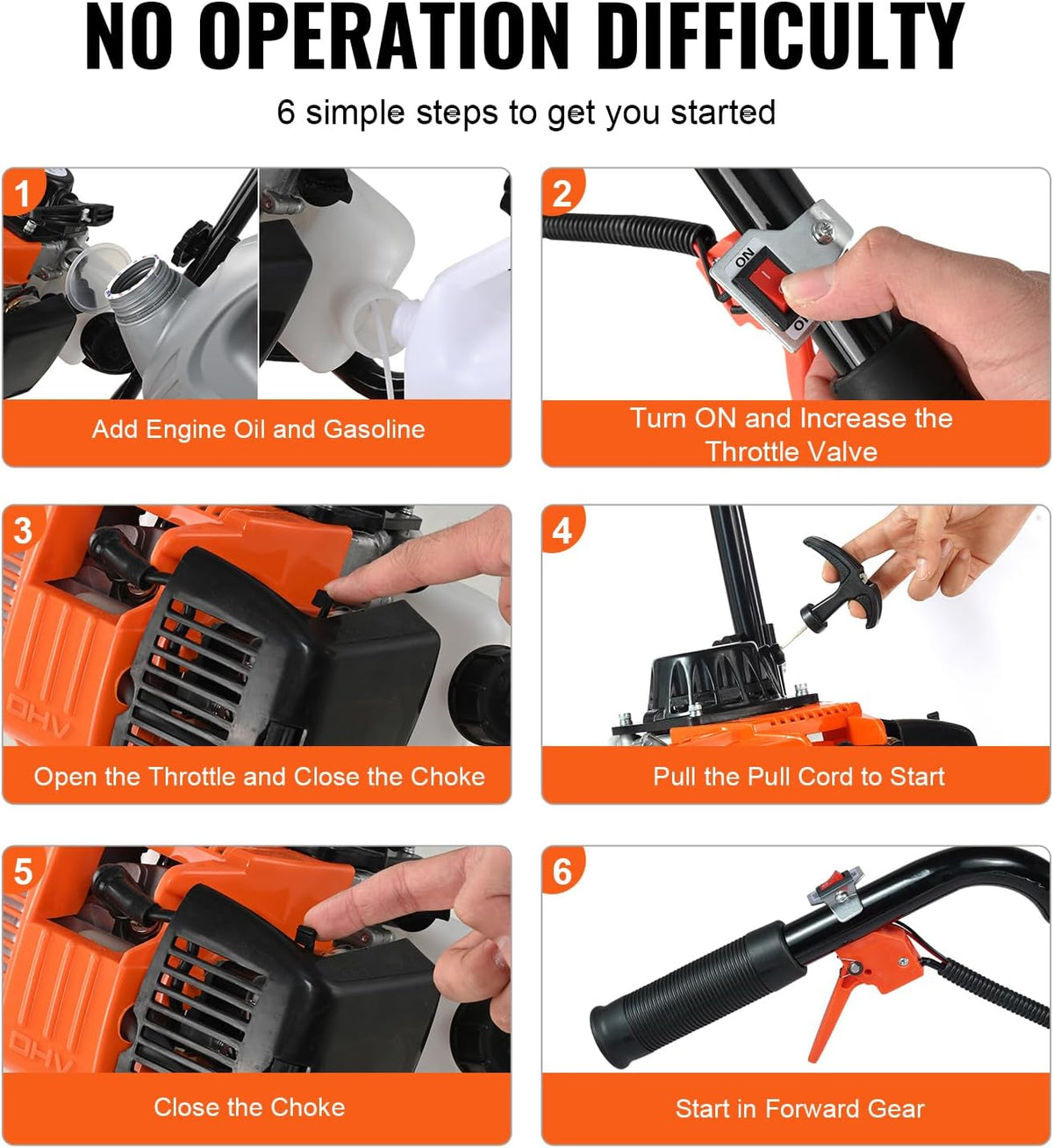 VEVOR Tiller Cultivator, 31CC 4-Stroke Garden Cultivator, Tiller with 4 Steel Adjustable Front