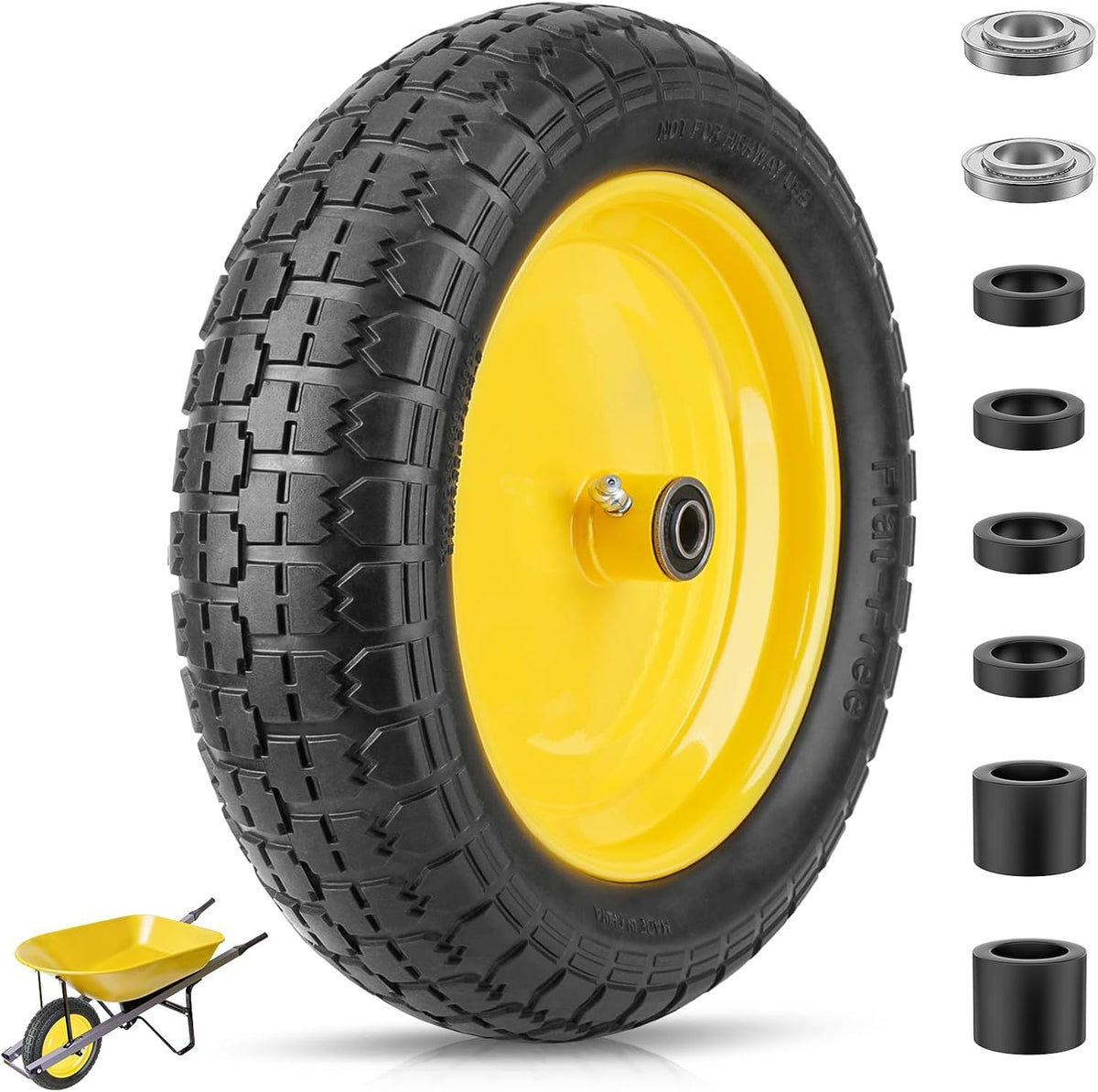 TICONN 4.80/4.00-8 Tire, 16" Flat Free Wheelbarrow Tire and Wheel, Solid Replacement Tires with 3"