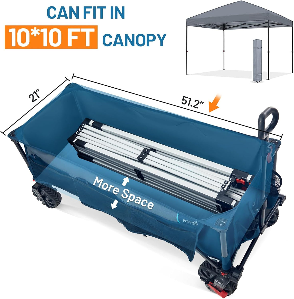 Timber Ridge 51.2" Extended Collapsible Wagon - Heavy-Duty Utility Cart with All-Terrain Wheels